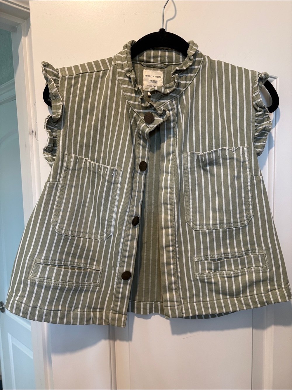 Seventy + Mochi Striped Olive Green Button Vest